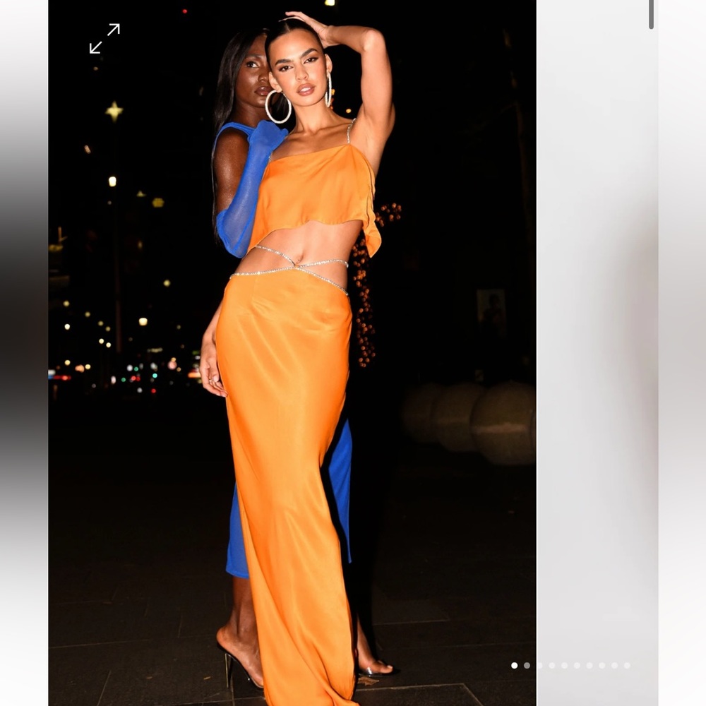 Meshki Orange Dress, top and bottom
